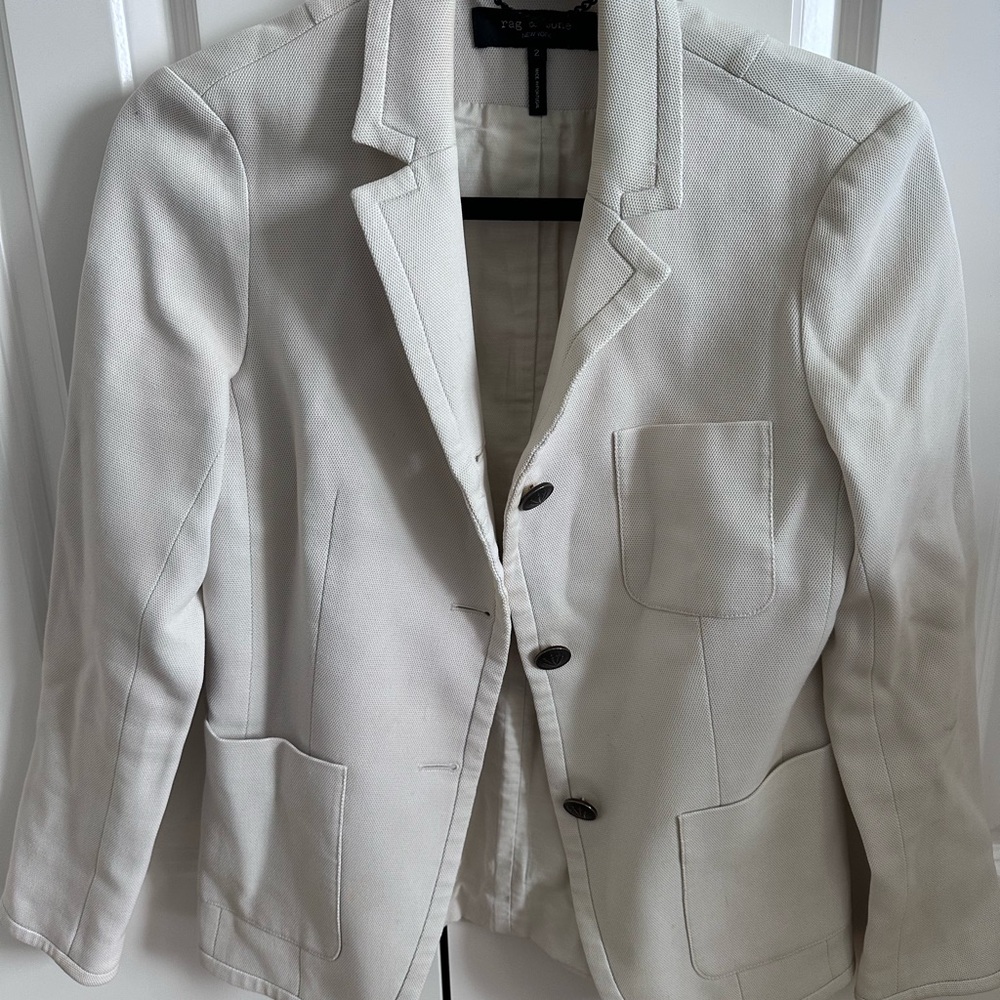 Rag & Bone Ivory Textured Blazer with Black Button